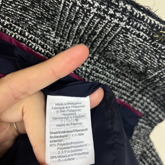 J. Crew Black White Glen Plaid Braided Trim Tweed Jacket Blazer - Picture 5 of 6